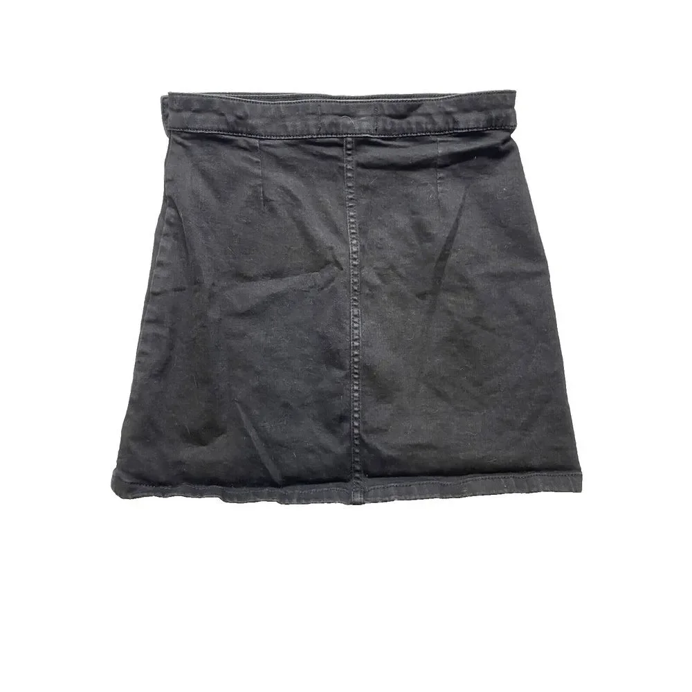 Free People Skirt Womens 6 (28x16) Black Wrap Denim Snaps Asymmetric‎ Boho